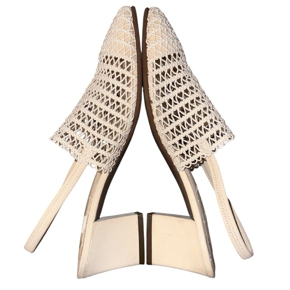 Naturalizer Cream Mules Weaved Crocheted Cushioned Footbed Block Heel 9 Wide - Picture 4 of 7